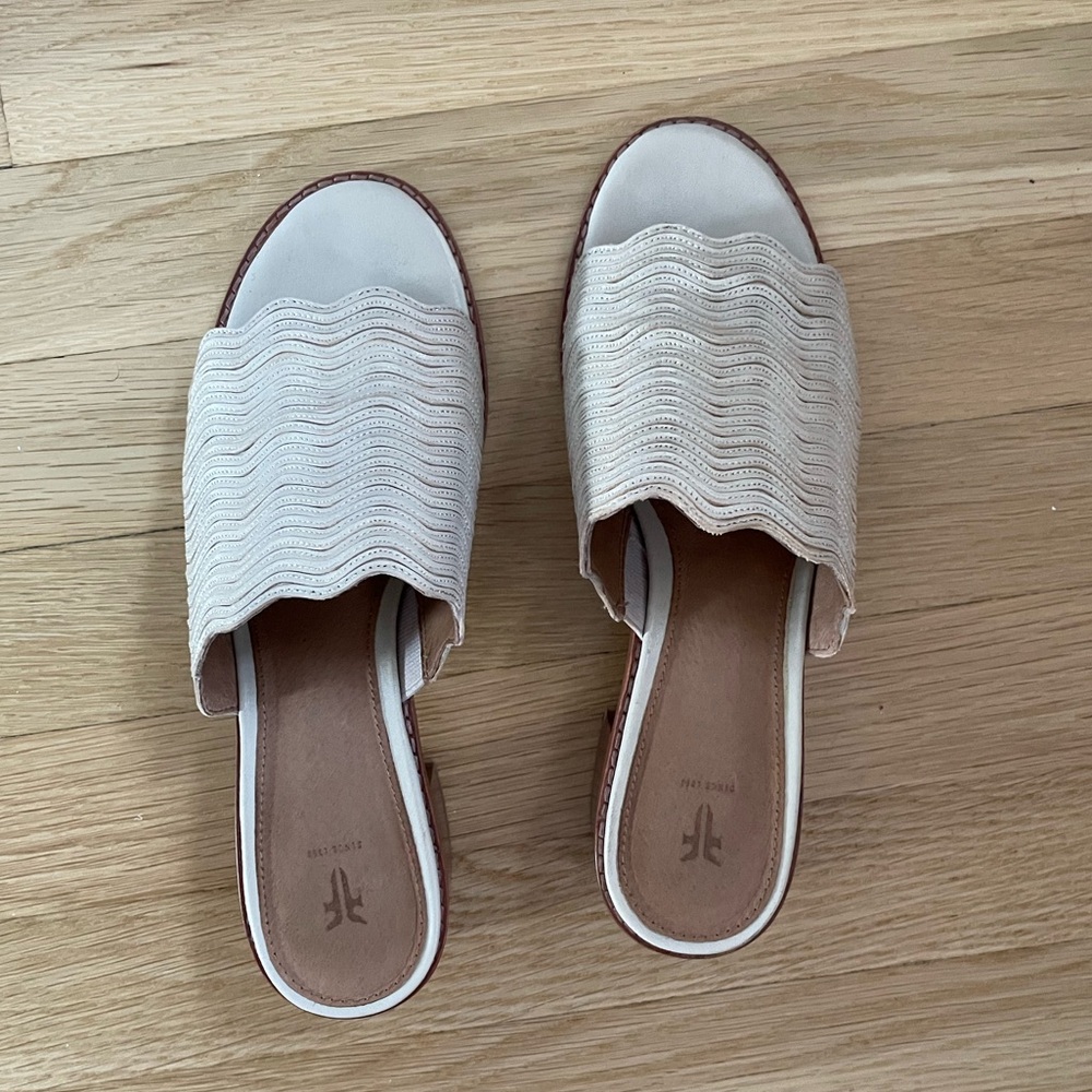 Frye White Leather Mule Sandal, Block Heel